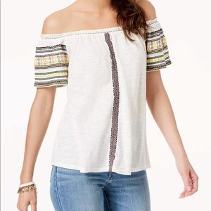 Lucky Brand embroidered off the shoulder top